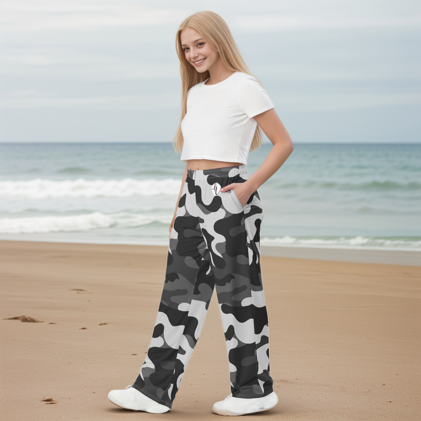 Grey Black Army Wide Leg Pants