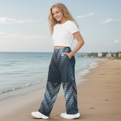 Blue Hexagone Wide Leg Pants