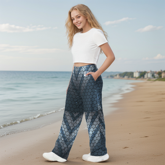 Blue Hexagone Wide Leg Pants