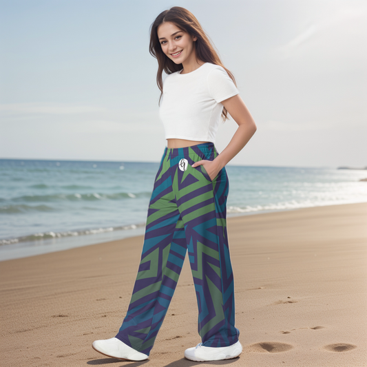 Cross Blue Line Wide Leg Pants