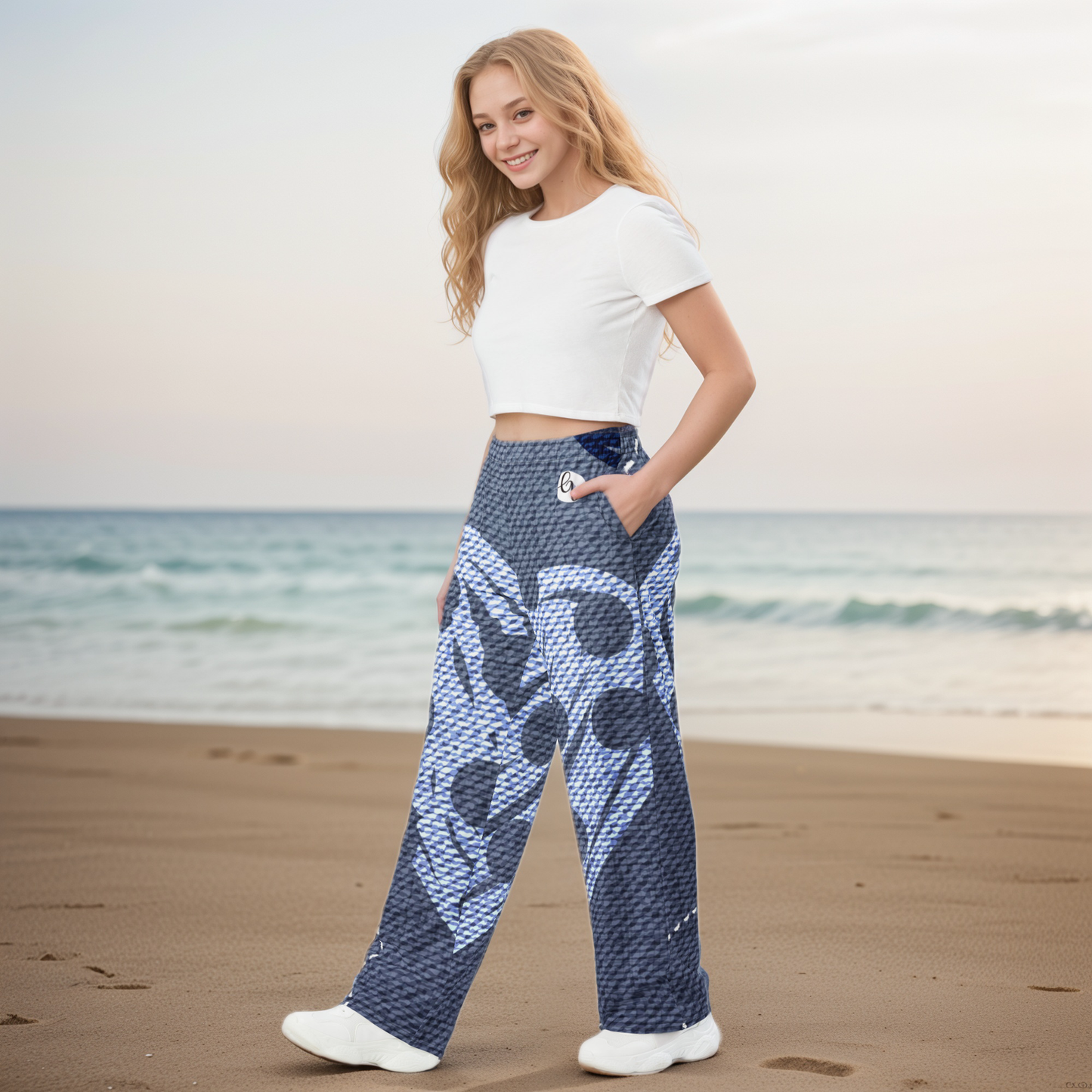 Grey Hearted Wide Leg Pants