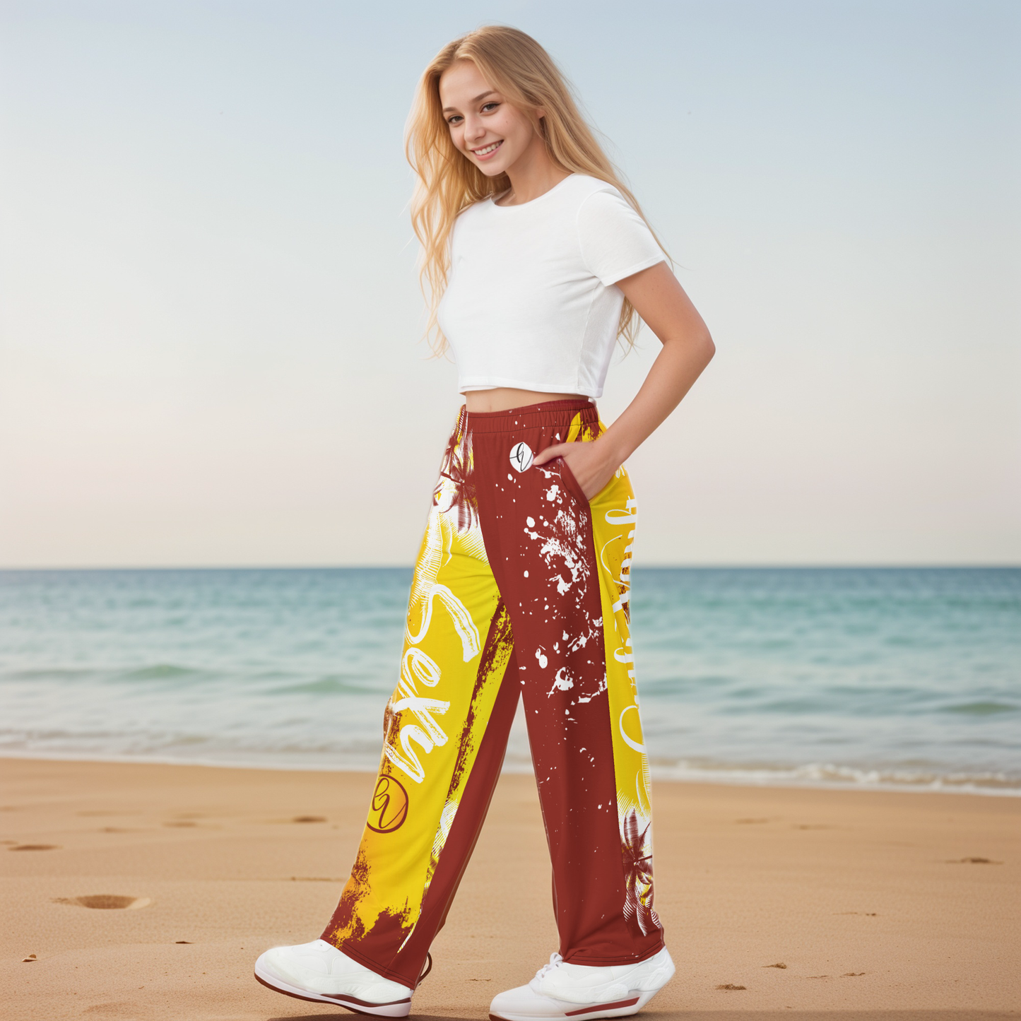 Brown Yellow Summers Wide Leg Pants