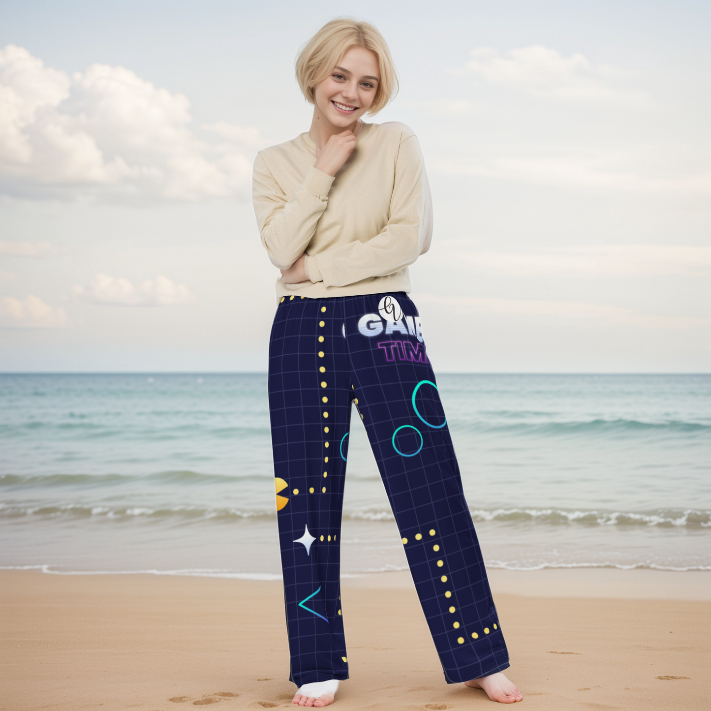 Game Patterned Wide Leg Pants