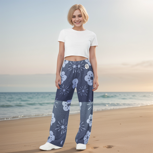 Grey Flower Wide Leg Pants