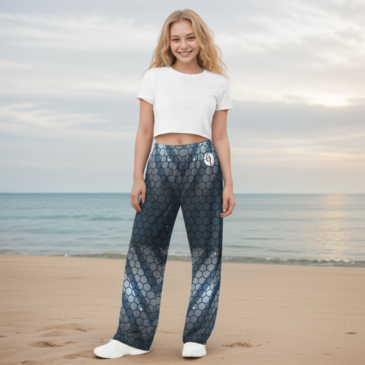 Blue Hexagone Wide Leg Pants