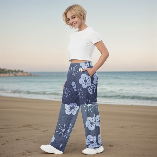 Grey Flower Wide Leg Pants