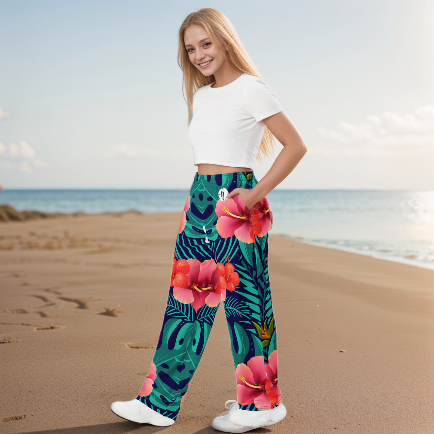 Floral Seamless Pattern Wide Leg Pants