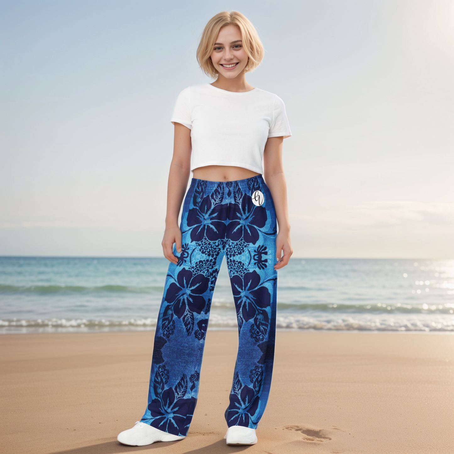 Blue Floral Wide Leg Pants