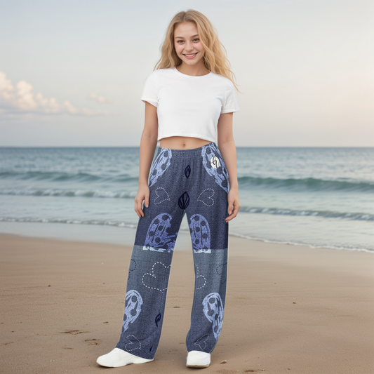 Grey Heart Floral Wide Leg Pants