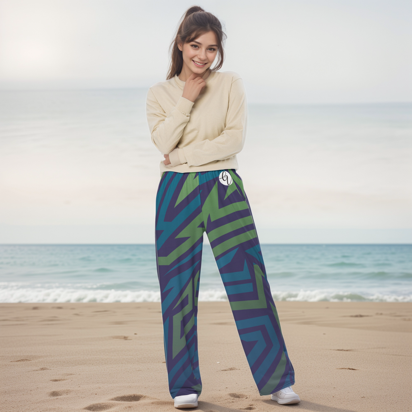 Cross Blue Line Wide Leg Pants