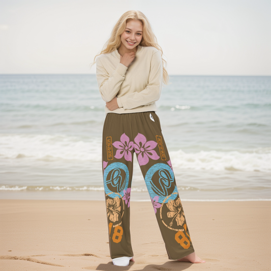 Brown Flowers Wide Leg Pants