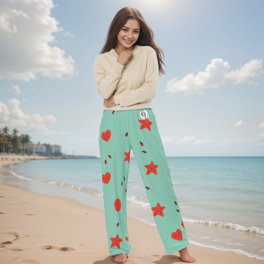 Watermelon Hearts Wide-Leg Pants