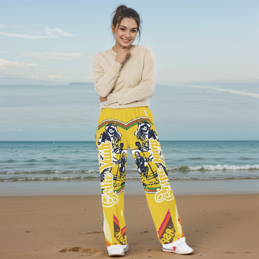 Yellow Skating Girl Wide-Leg Pants