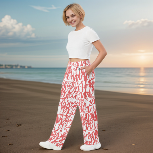 Red White Vintage Wide-Leg Pants