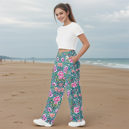 Orchid Floral Pattern Wide-Leg Pants