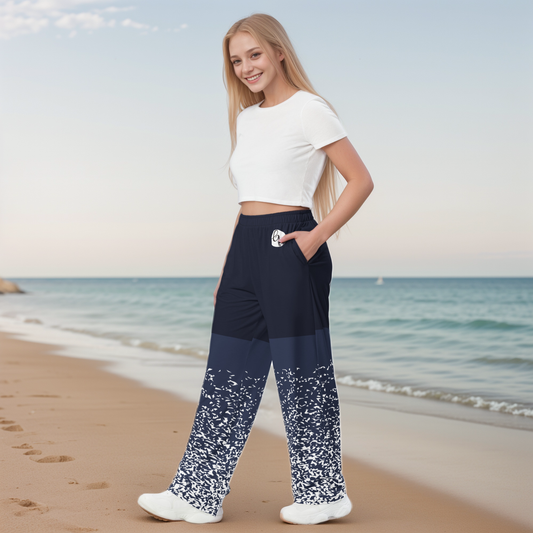 Sparkling Greyish Blue Wide-Leg Pants