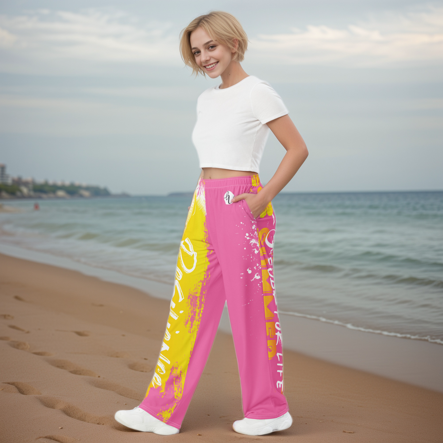 Yellow Pink Wide-Leg Pants