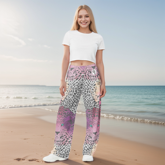 Ombre Black Leopard Print Wide-Leg Pants