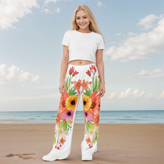 Spring Floral Wide-Leg Pants