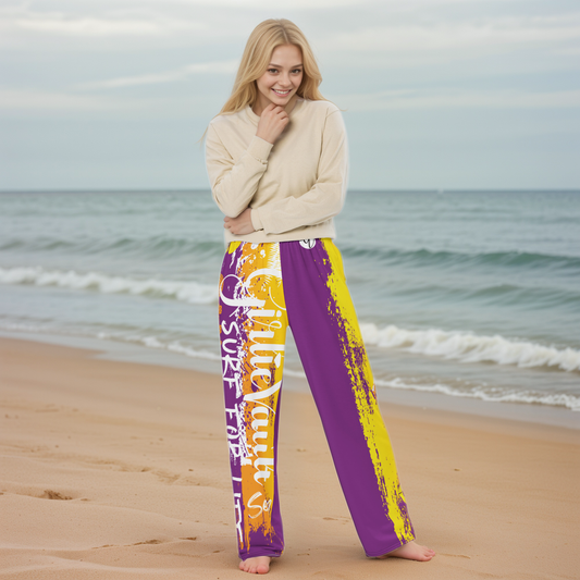 Purple Yellow Summers Wide-Leg Pants