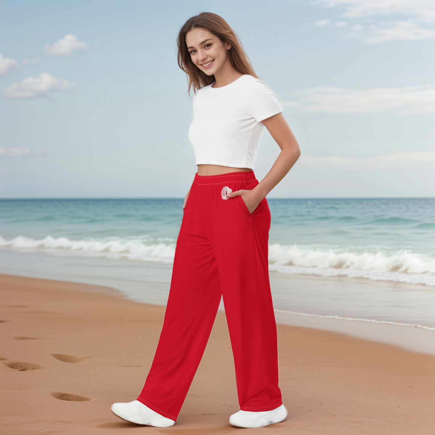 Red Colored Wide-Leg Pants