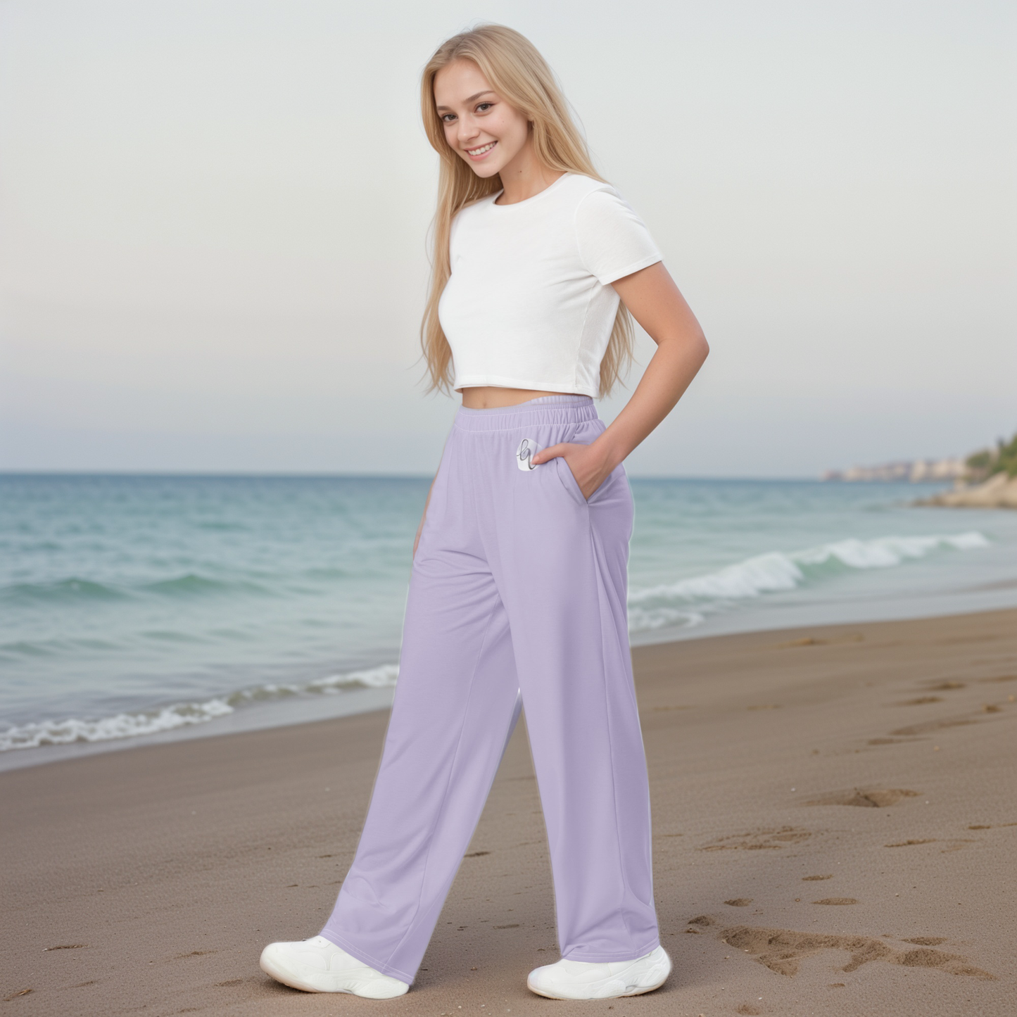 Violet Colored Wide-Leg Pants
