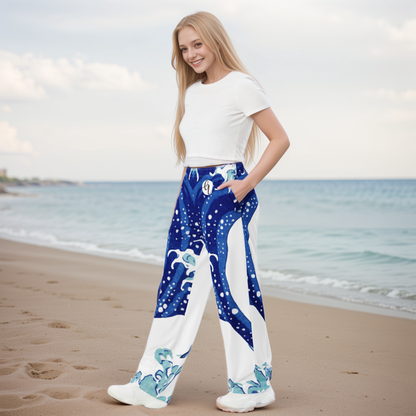 Wave Patterned Wide-Leg Pants