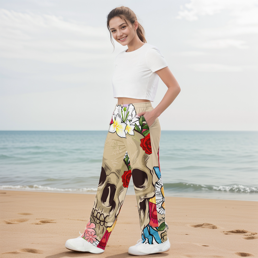 Skeletal Pattern Wide-Leg Pants