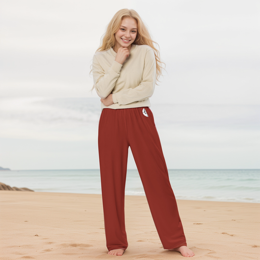 Red Dark Colored Wide-Leg Pants