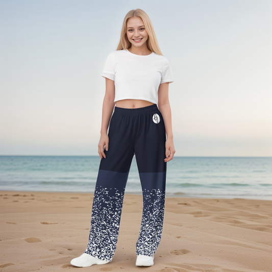 Sparkling Greyish Blue Wide-Leg Pants