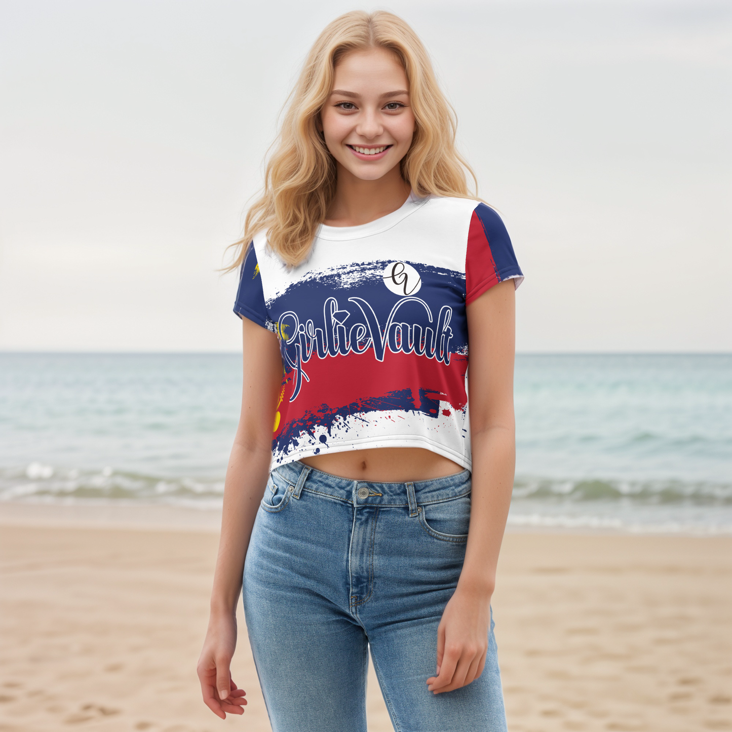 GirlieVault Blue Red Crop Tee