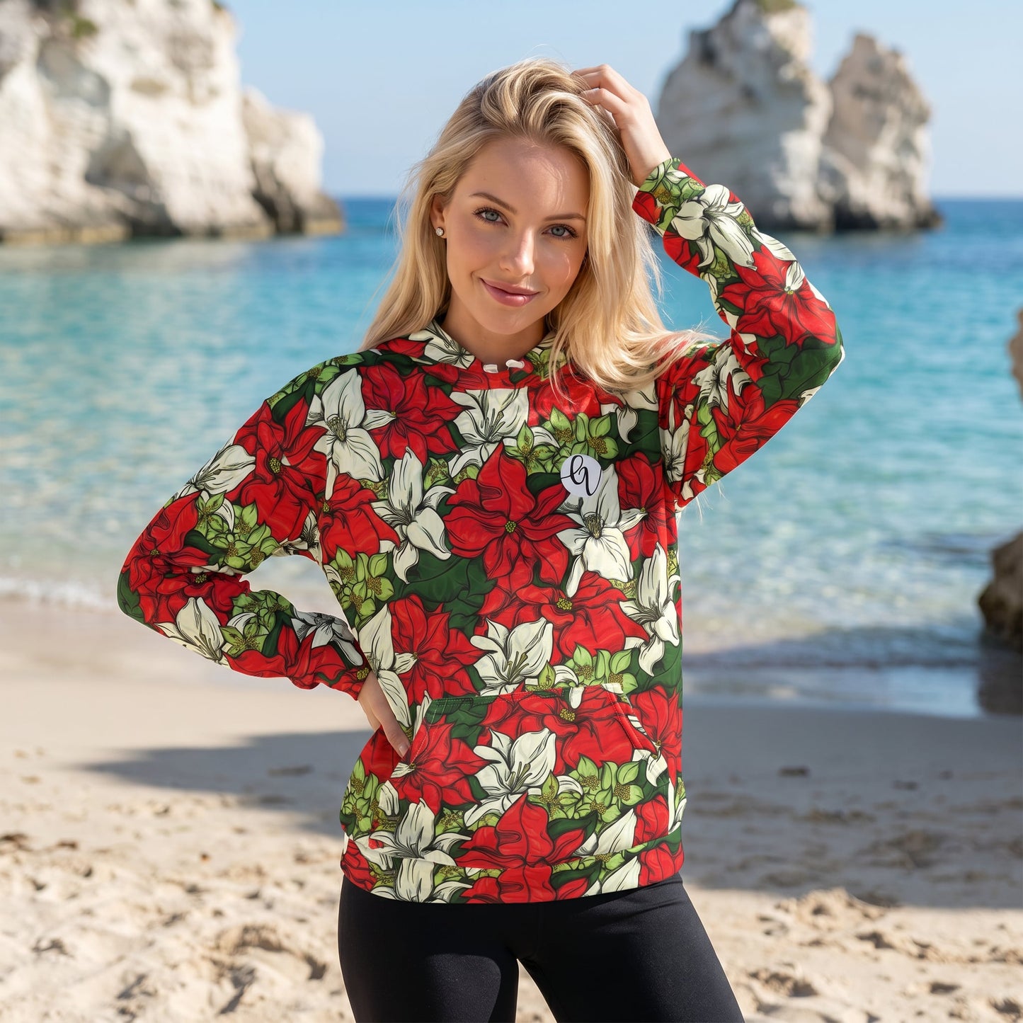 Red Color Floral Hoodie