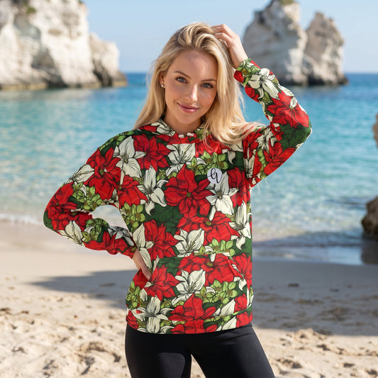 Red Color Floral Hoodie