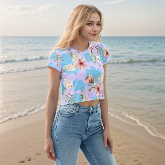 Leaves And Floral Blossom Crop Tee