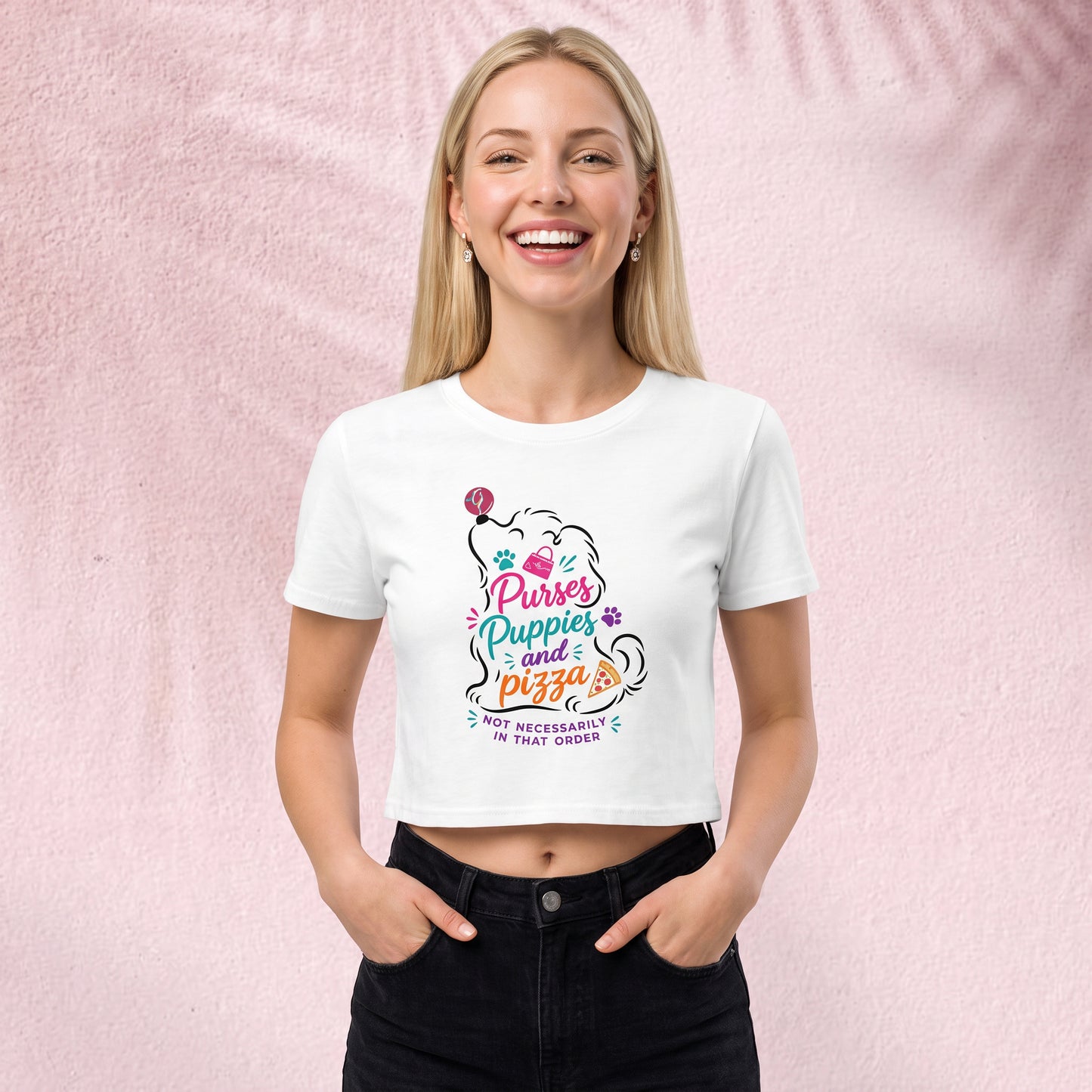 Puppies, purses and pizza Crop Top