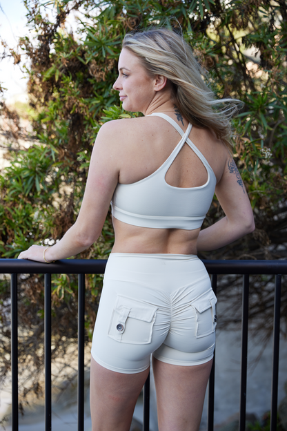 White Short and Crop Top Tight Performance Set