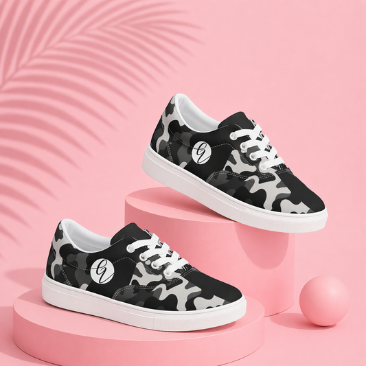 Grey Black Army Lace-up Canvas Shoes