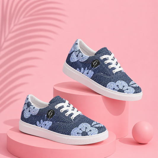 Grey Flower Lace-up Canvas Shoes