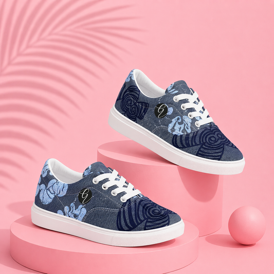 Grey Hearted Lace-up Canvas Shoes