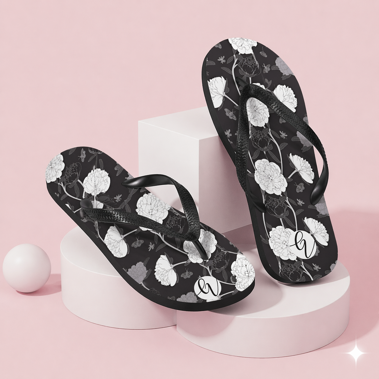 Noir Bloom Flip-Flops