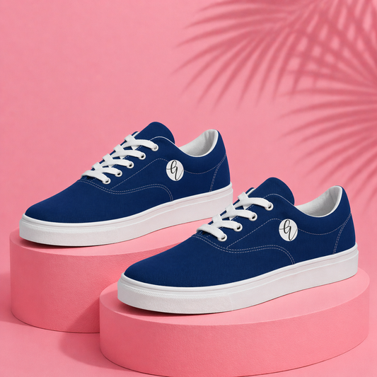 Dark Blue Colored Lace-up Canvas Shoes