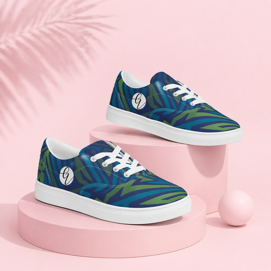 Cross Blue Line Lace-up Canvas Shoes