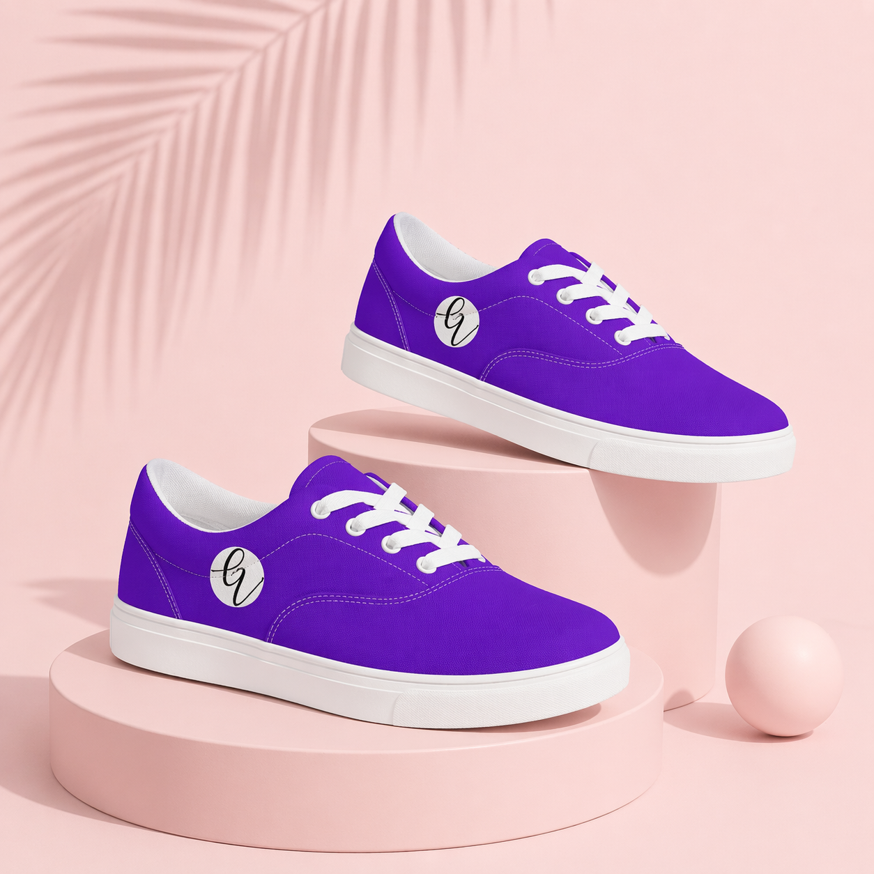 Dark Purple Colored Lace-up Canvas Shoes