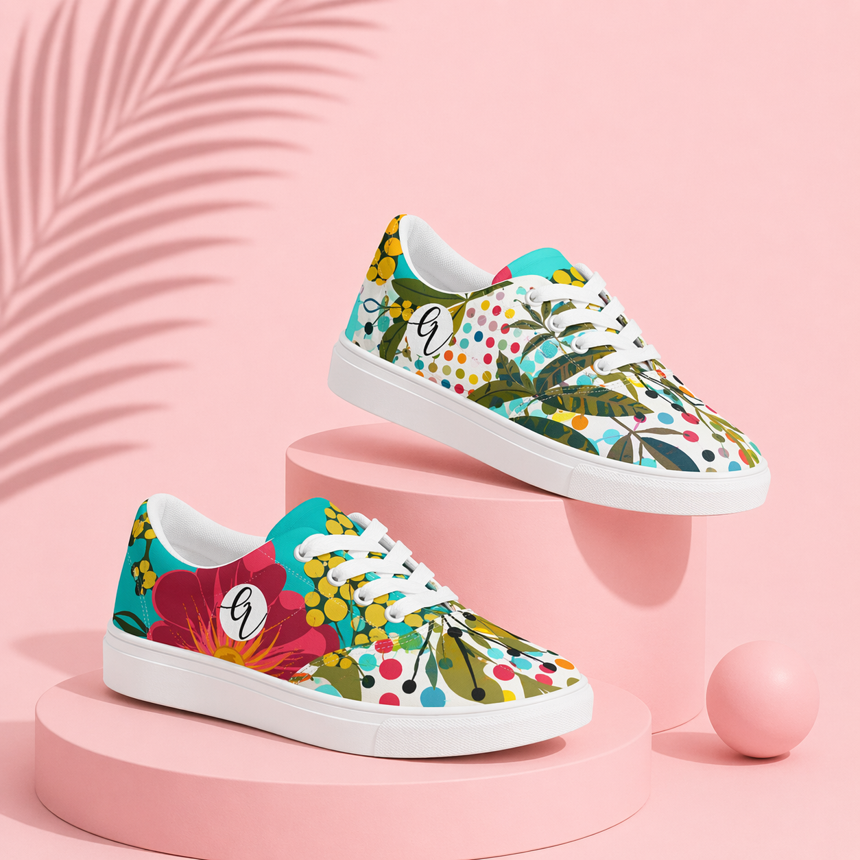 Floral Framed Lace-up Canvas Shoes