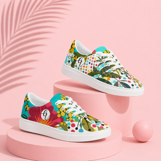 Floral Framed Lace-up Canvas Shoes
