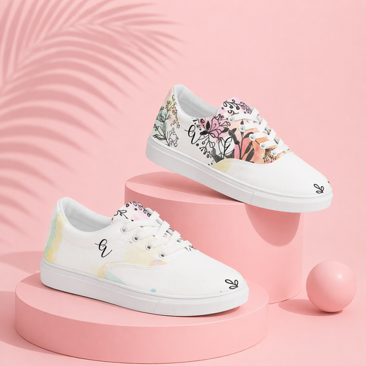 Flower floral lace-up canvas shoes