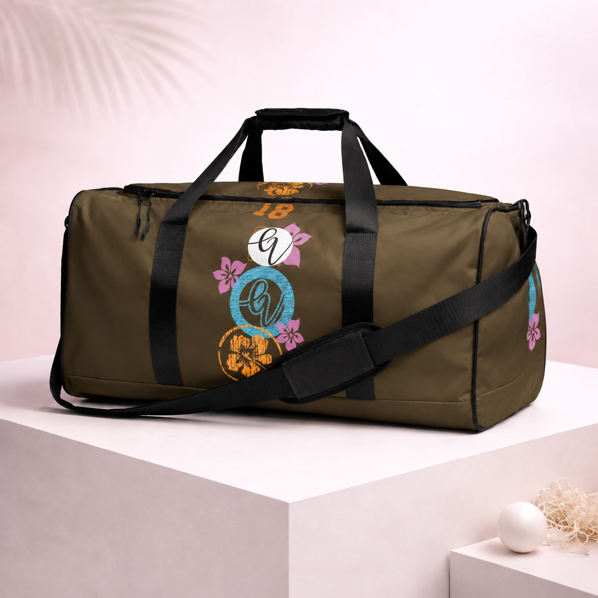 Brown Flowers Duffle bag
