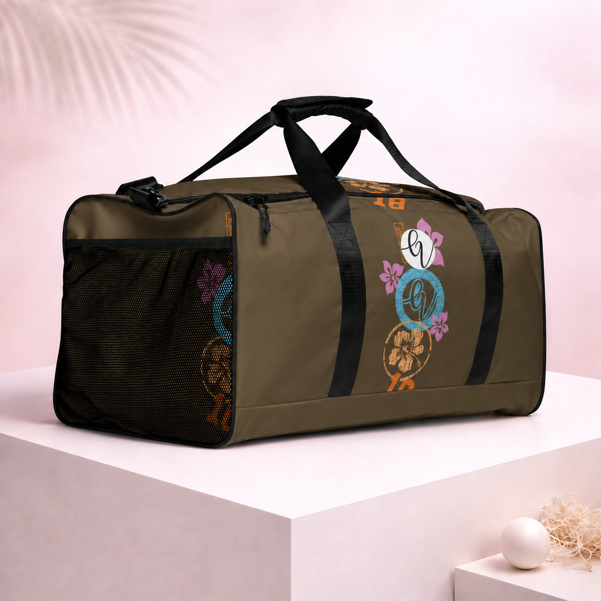 Brown Flowers Duffle bag