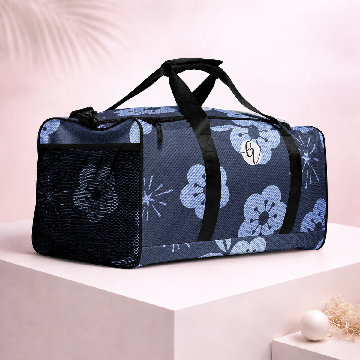 Grey Flower Duffle bag