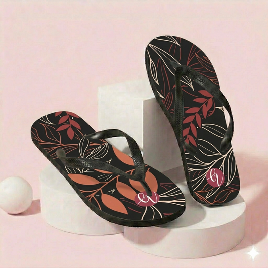 Palm Black Leaves Flip-Flops